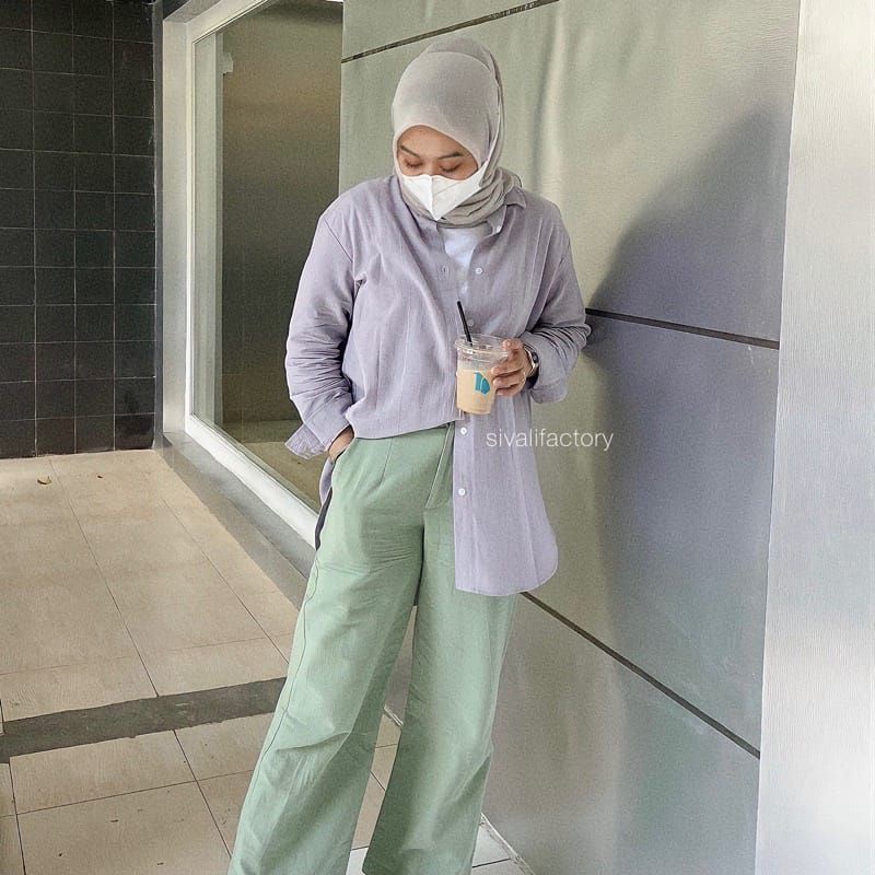 Kemeja Oversize Linen Wanita - Linen Shirt - Atasan Wanita Lengan Panjang 990