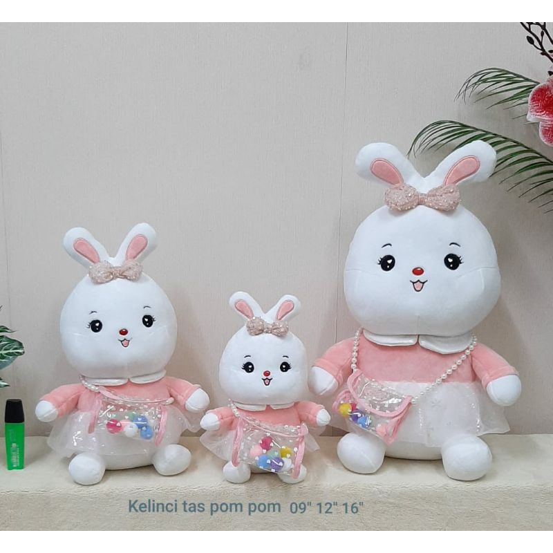 Boneka Kelinci Tas Pom Pom Size 12&quot;/35cm/boneka lucu/boneka animal/boneka rabit baju/