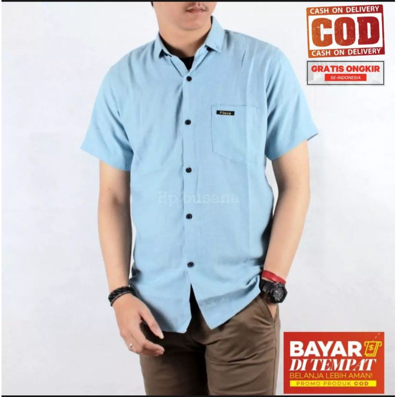 KEMEJA PENDEK PRIA COWOK Kemeja Lengan Pendek Polos Kasual Atasan Pakaian Baju Flanel Pria Pendek