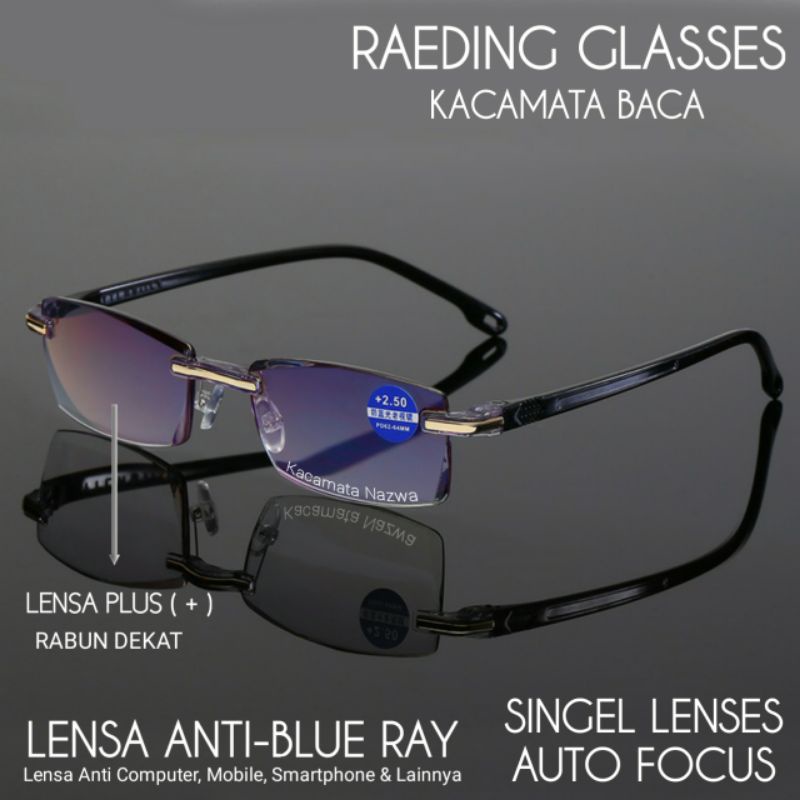 Kacamata Baca Plus Wanita Pria, Kacamata Rabun Dekat, Frame Kacamata Baca Lensa Blue Ray Rabun Dekat
