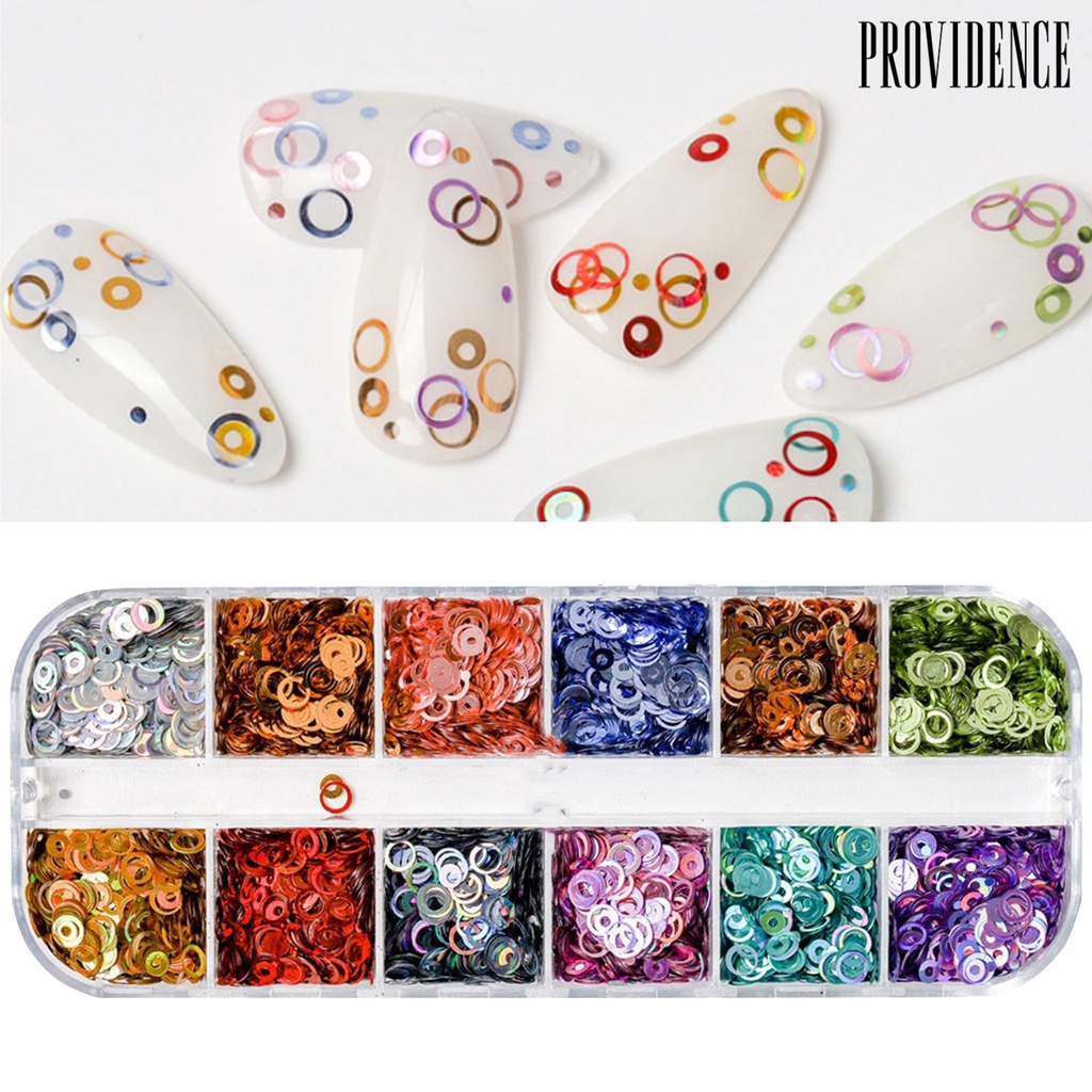 Providence 12Grids/Box Manicure Ring Flake Various Shapes Beautify Nails Candy Colors Nail Art Glitter Neon Round Sequins for Female