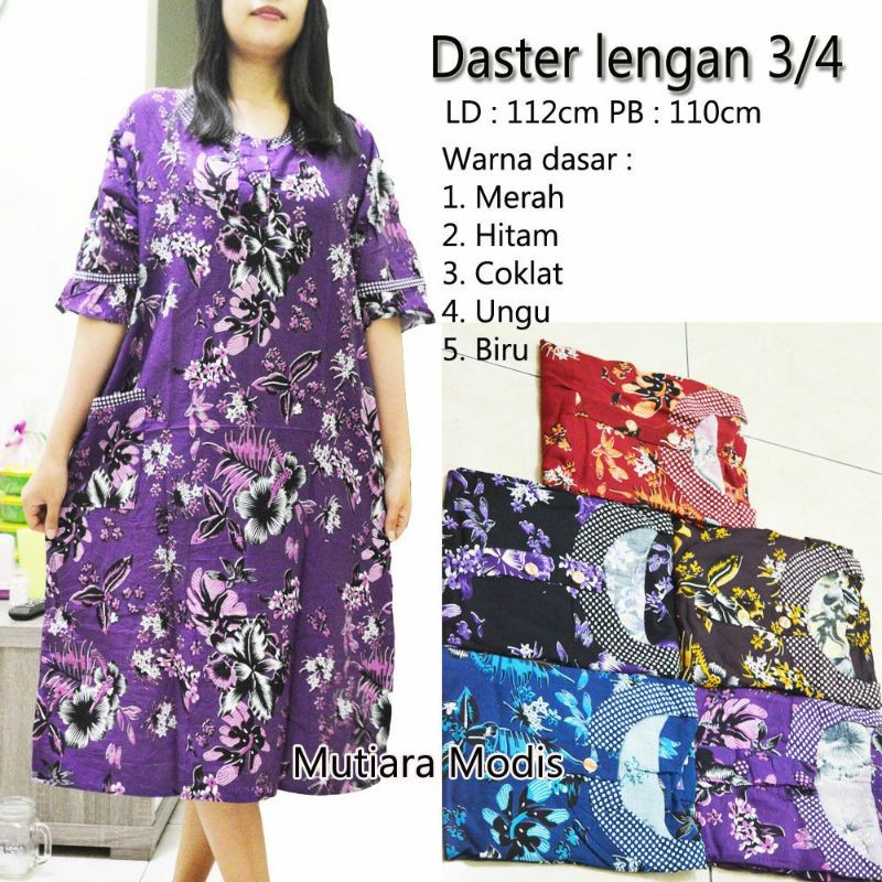 Daster lengan 3/4/Daster batik bahan santung tebal,muat size XL, LD 112,Ada kancing depan&amp;kantong