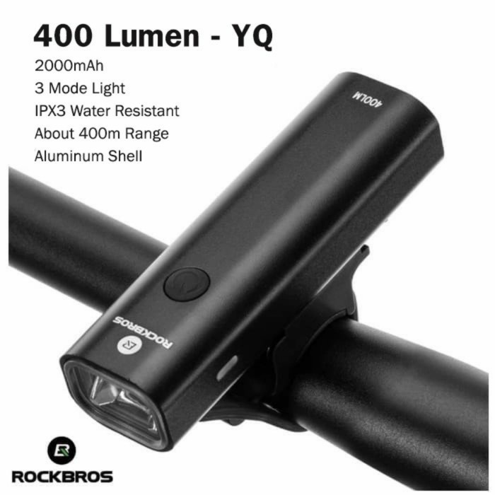 Lampu Depan Sepeda Rockbross Usb Reachargerable 2000Mah 400 Lumens