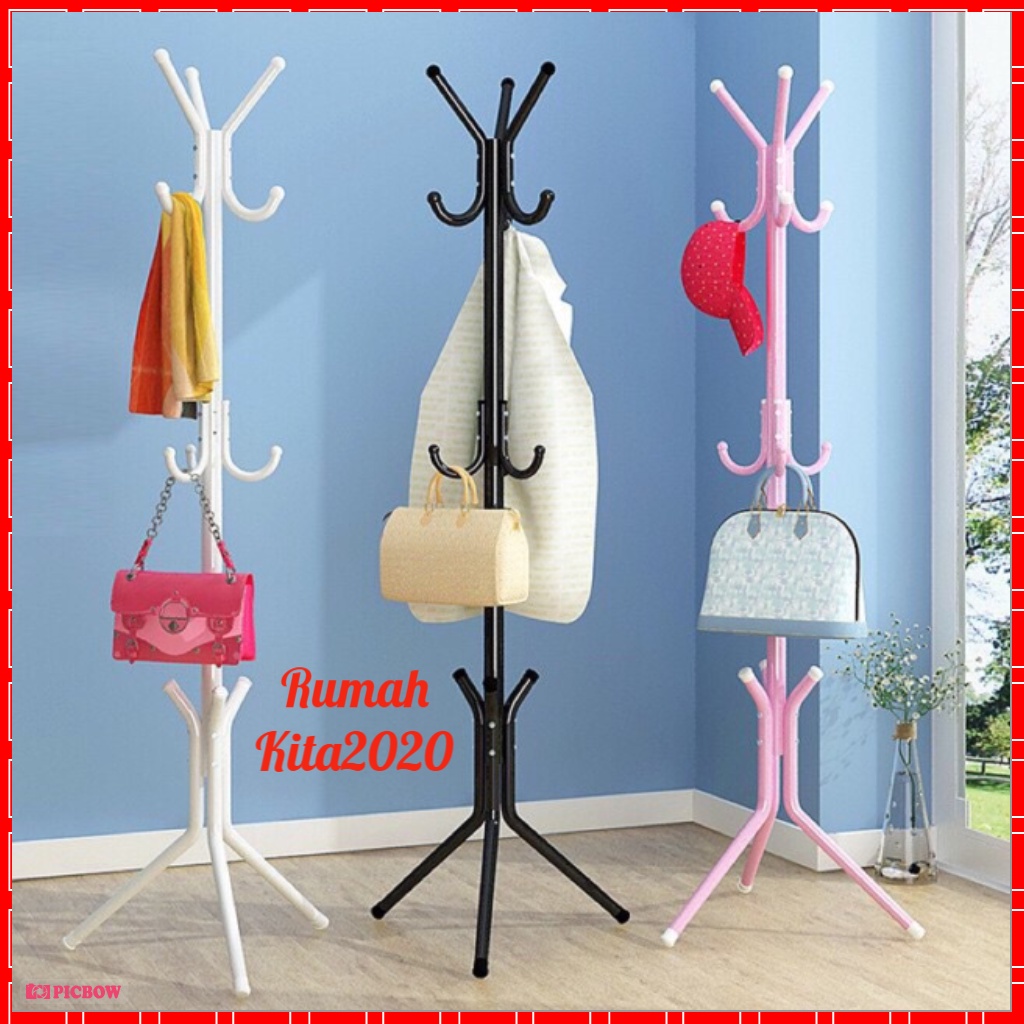 Stand Hanger Gantungan Baju Gantungan Tas dan Topi Coat Rack Bahan Pipa Baja Kuat &amp; Praktis