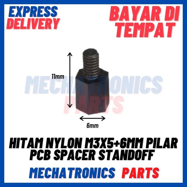 [DEV-9494] HITAM NYLON M3X5+6MM PILAR PCBSPACER M3 STANDOFF M3 5+6MM NILON