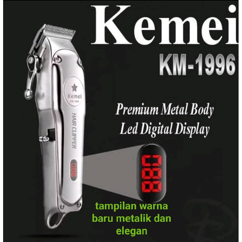 Alat Mesin Cukur Pangkas Rambut Kemei Km 1996 Hair Clipper Recharger Potong Rambut Pria Dewasa Silver
