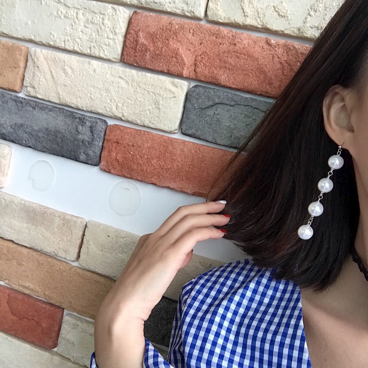 Anting Temperamen Korea liar yang sederhana berlebihan anting-anting panjang rumbai mutiara besar