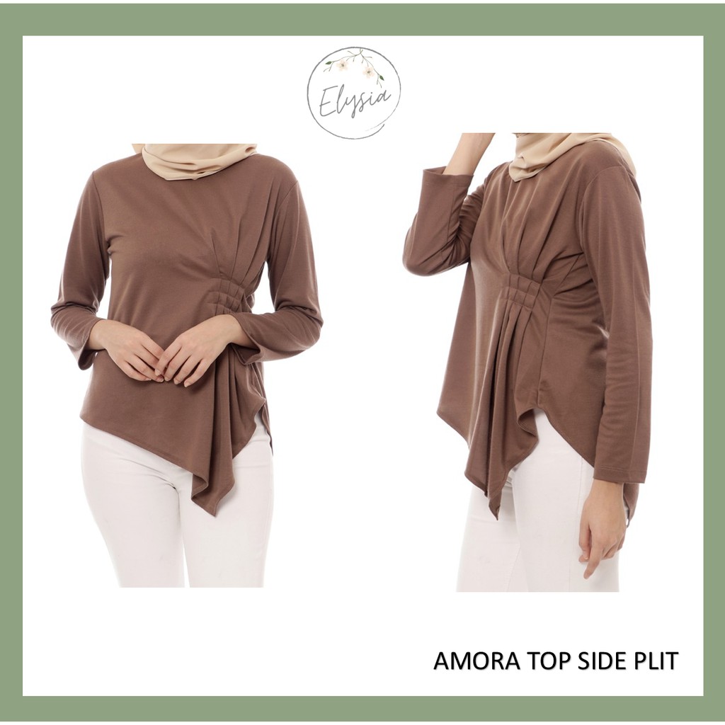 Amora Top Side Plit Baju Wanita Murah Fashion Muslim