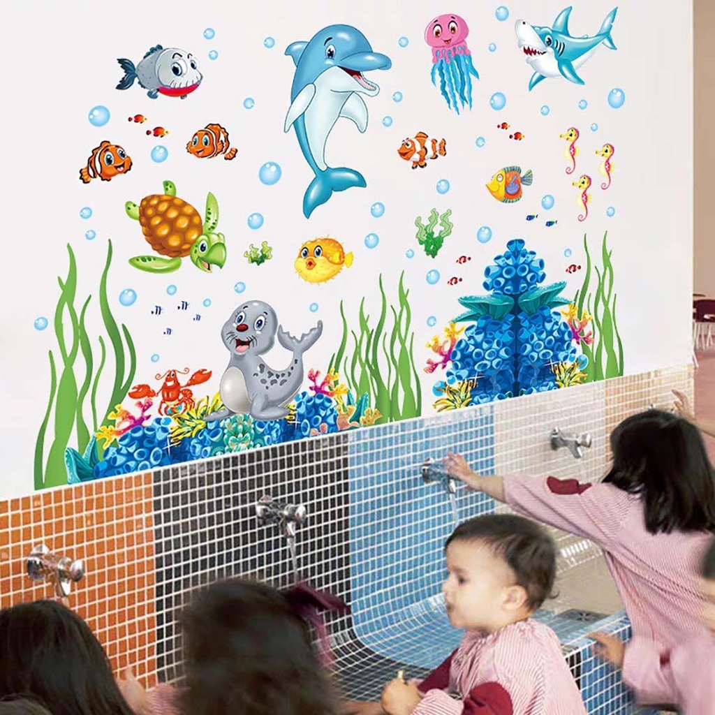 R-flower The Underwater World Wall Sticker Murals Art Rumput Laut Rumah Kamar Mandi Ruang Kantor Hippocampus