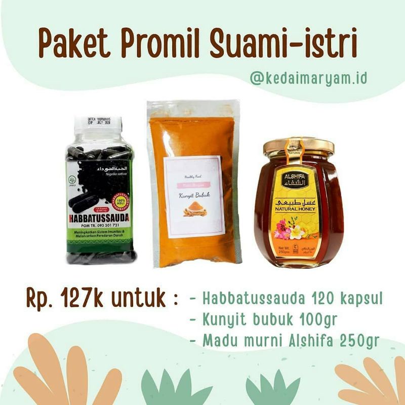 

Promil Paket Promil Program Hamil Madu Habbatussauda Kunyit Bubuk