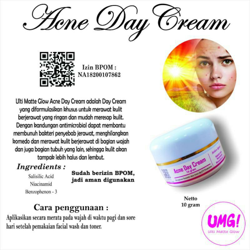 Krim Siang Acne UMG  Acne Day Cream berBPOM untuk jerawat