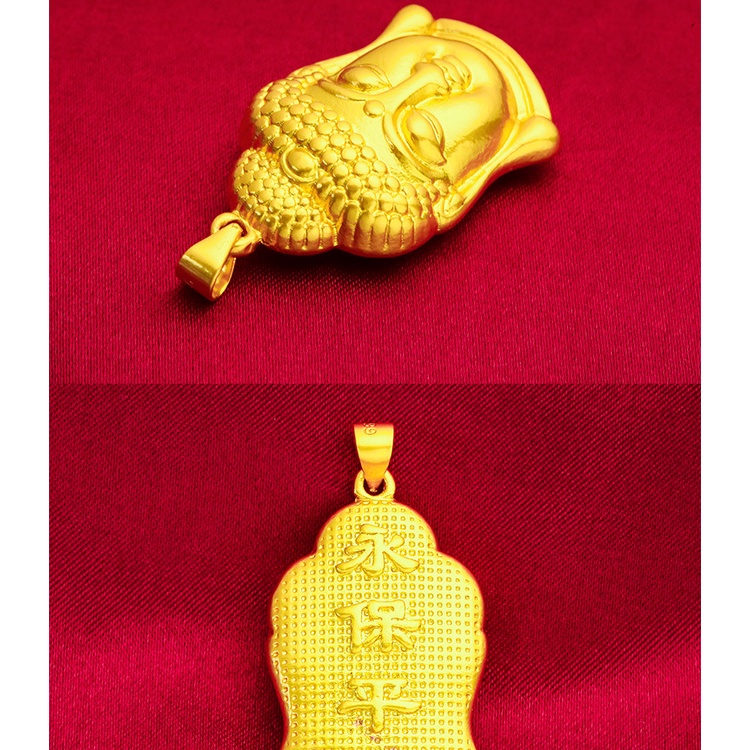 Kalung Liontin Kepala Buddha Tathagata Lapis Emas Emas Asli Kadar 375Untuk Pria Dan Wanita