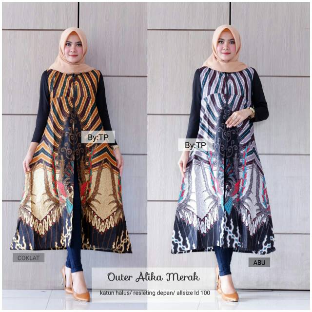 OUTER BATIK ALIKA MERAK MODERN OUTER PANJANG WANITA YUKENSI MURAH OUTER BATIK SOLONAN