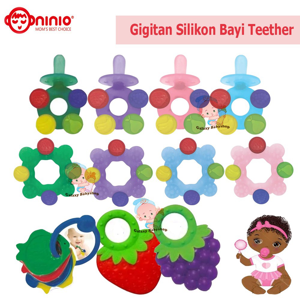 Gigitan Bayi Ninio 2 in 1 Silicone Teether &amp; Pacifier / Rattle