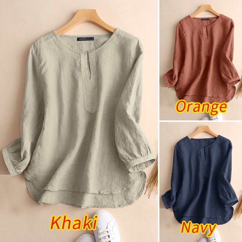 ZANZEA Women Full Sleeved Plus Size Holiday Blouse Casual Loose Spring Shirts