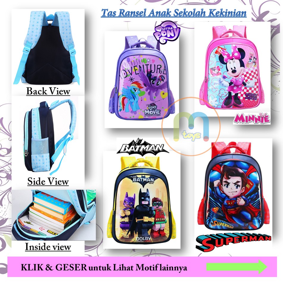 Tas Ransel Sekolah TK / SD Anak Backpack tipe 2 Ruang karakter super lucu manis - M0168