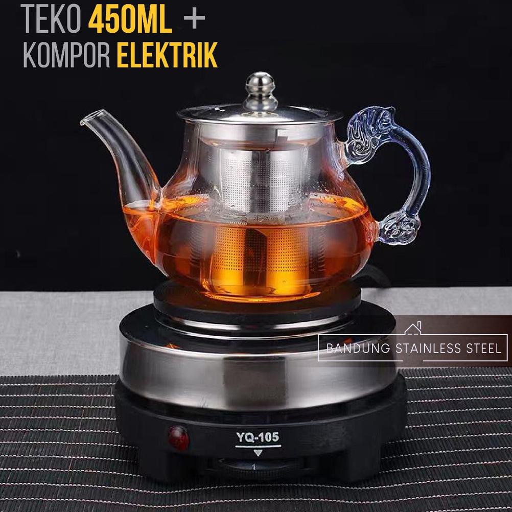1set teko kaca 450ml plus Kompor listrik mini elektrik