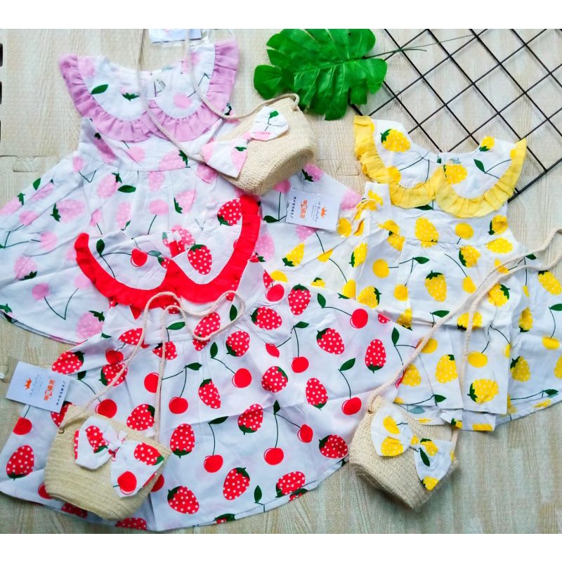 DRESS ANAK IMPORT PREMIUM FREE TAS ANYAMAN CANTIK 1-5 TAHUN / DRESS IMPORT ANAK CEWEK KATUN BONUS TAS