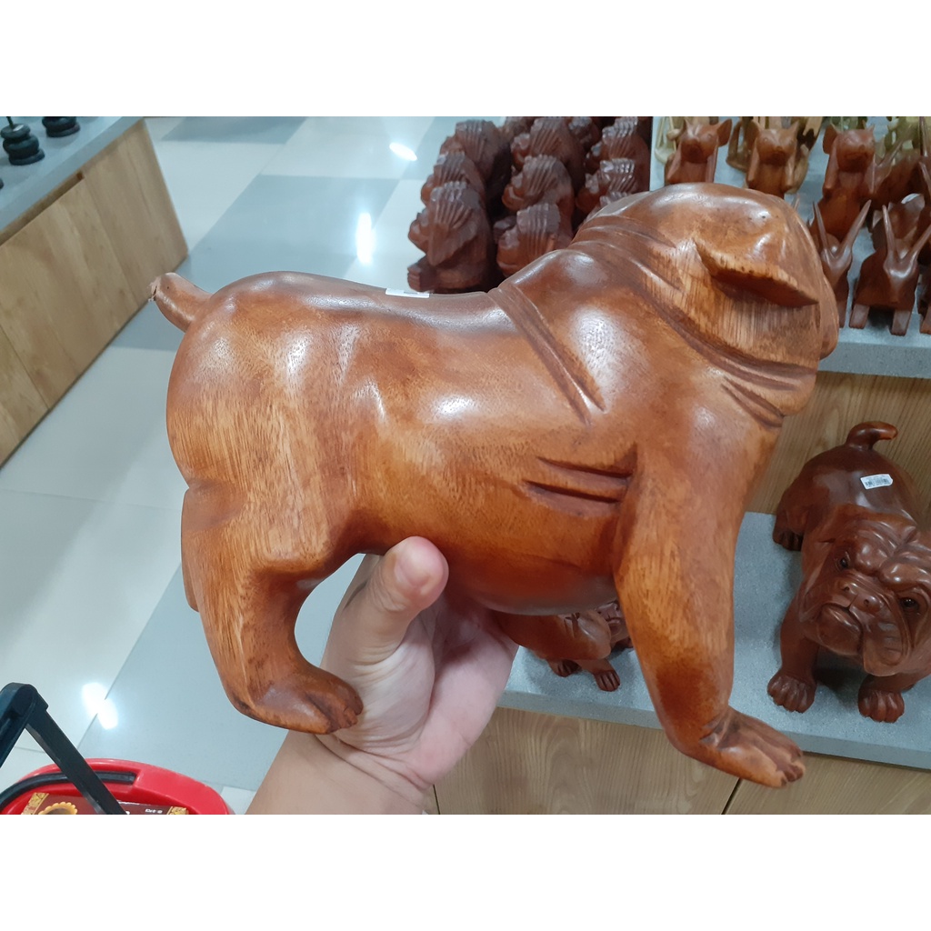 HIASAN RUMAH KOLEKSI HANDMADE ANJING BULLDOG JALAN HIGH QUALITY KAYU ASLI BALI 25CM