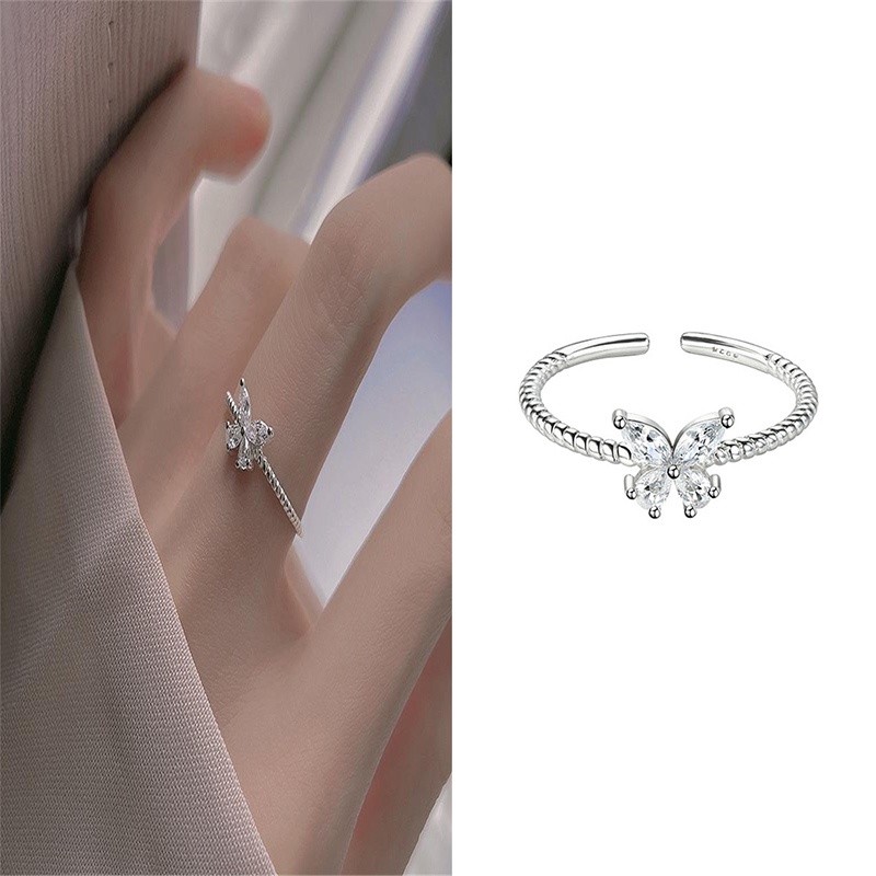 Cincin Model Terbuka Desain Kupukupu Hias Berlian Gaya Mewah Ringan Untuk Wanita