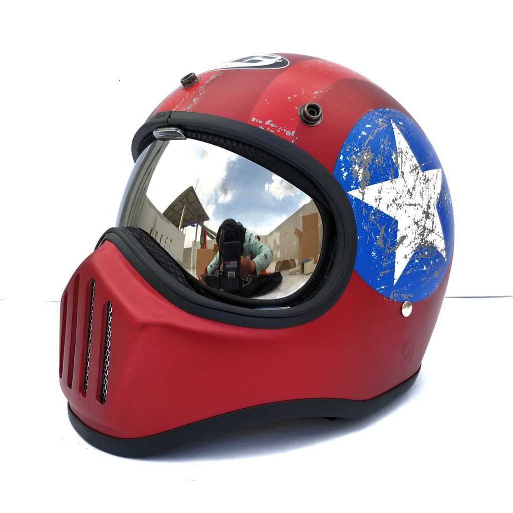 Helm Cakil HBC Captain America Maroon + Inner Visor ( Fullface / Retro / Klasik / Vespa )