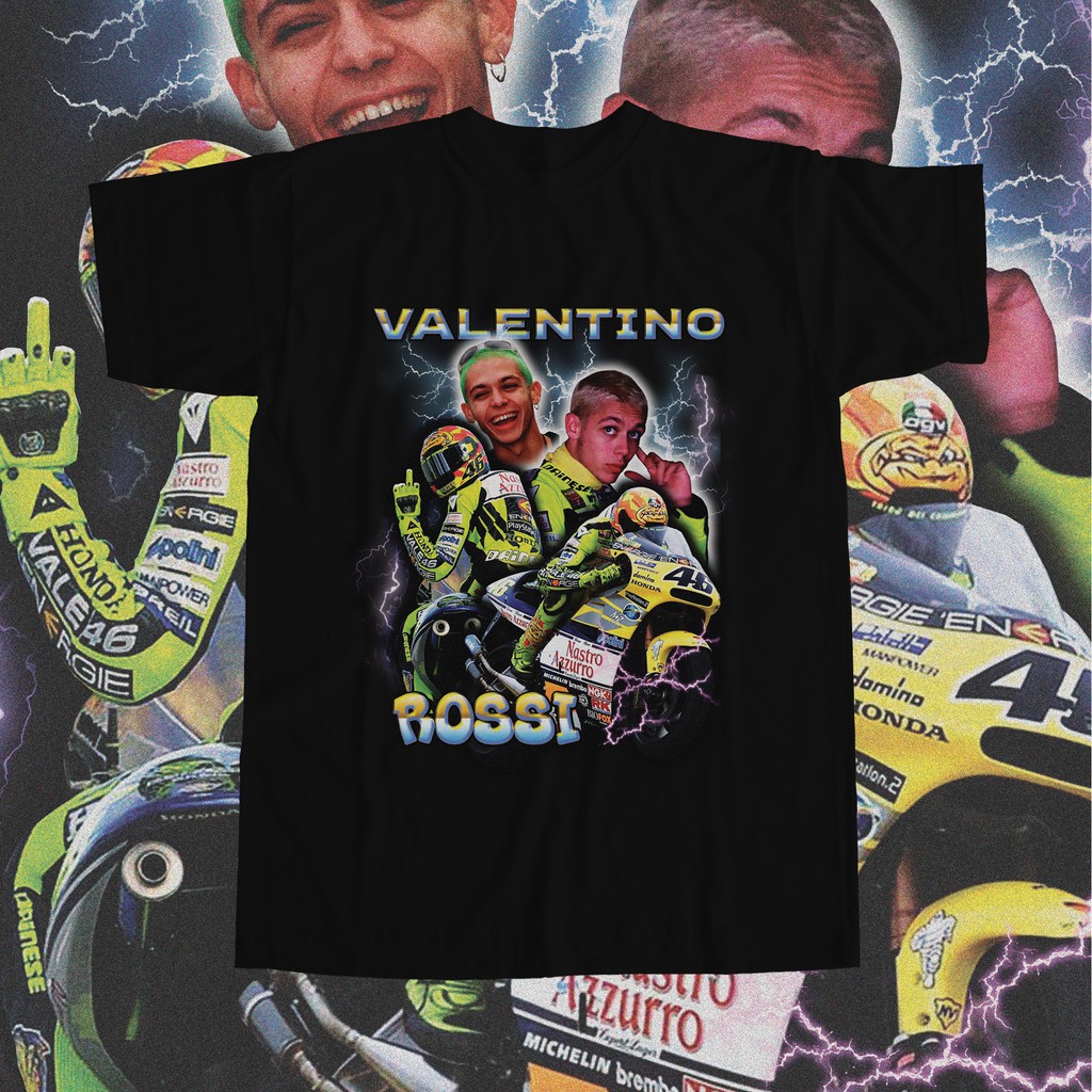 Nostalgila Merch | kaos Valentino rossi | kaos MotoGP | Hitam | Vintage Tee | Unisex