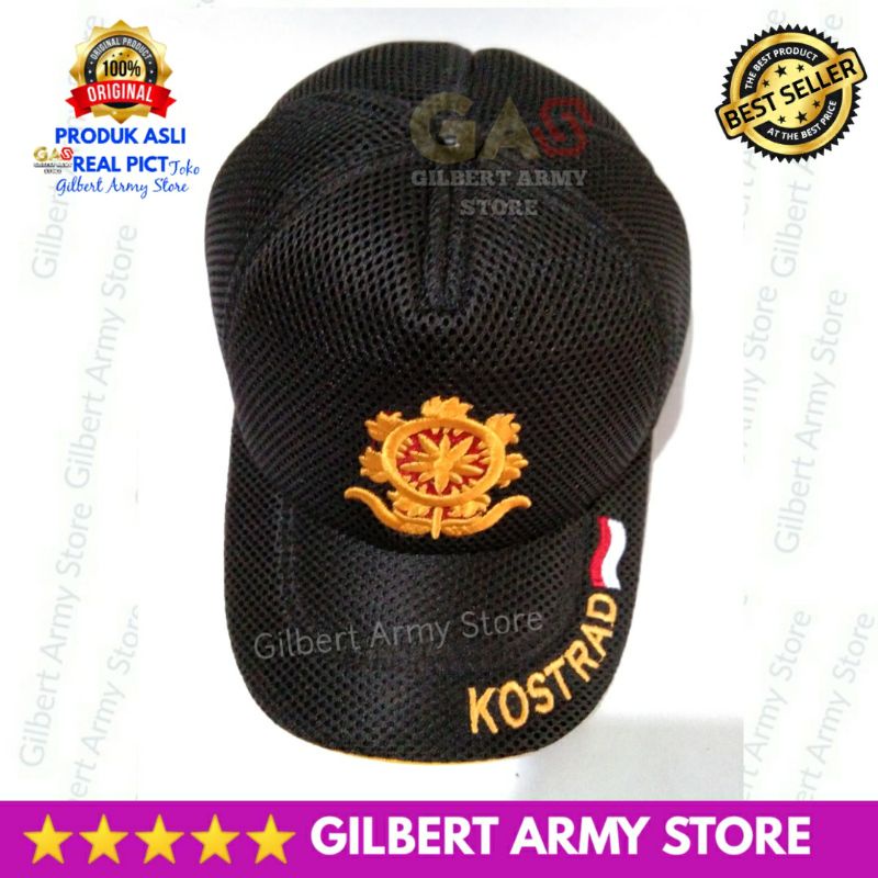 Topi Kostrad Hitam Jaring Bordir Tni AD Grosir Gilbert Army Store Murah Kualitas Premium tebal