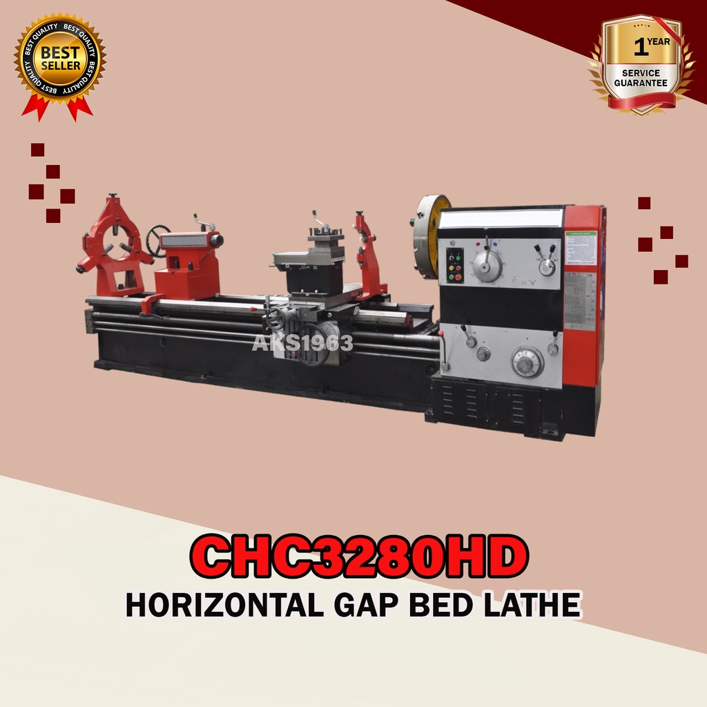 Gap Bed Lathe Mesin Bubut Besi 800x480mm CHC3280HD