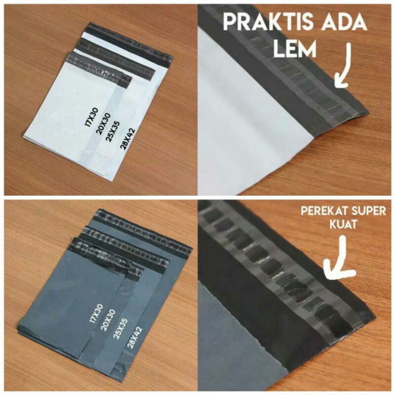 

Plastik Packing Polymailer warna abu dan putih / amplop polymailer 17x30 , 20x30 , 25x35 , 28x42 , 35x45
