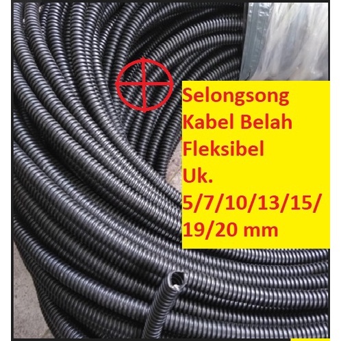 Selongsong pelindung Kabel Mobil Motor / Fleksible Pleksibel  spriral belah ukuran Diameter 5, 7,10,13,15,19 mm harga per 1 meter, kabel Belah fleksibel tahan panas