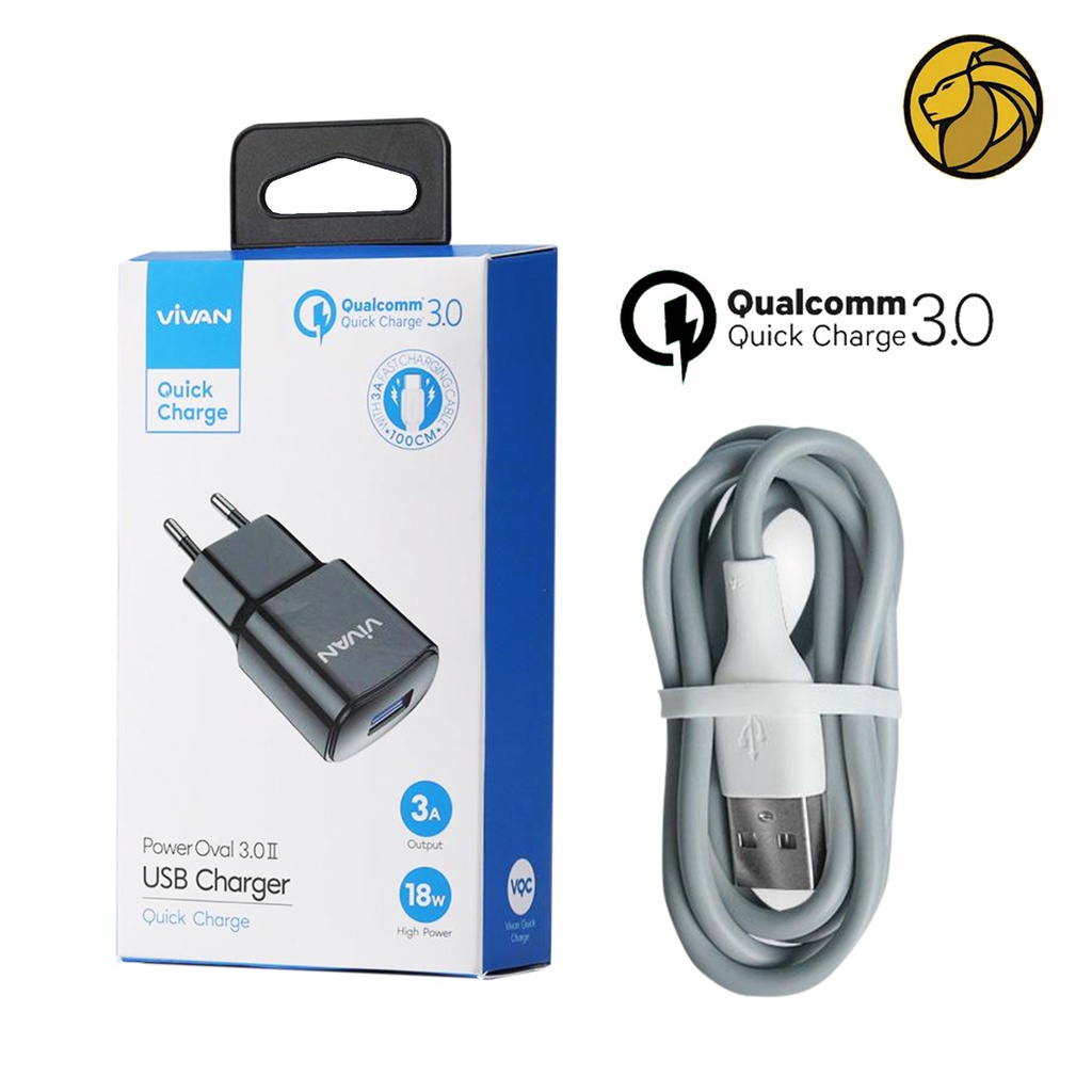 Vivan Qualcomm 3.0 Charger Quickcharge Adaptor + Kabel Data Type C