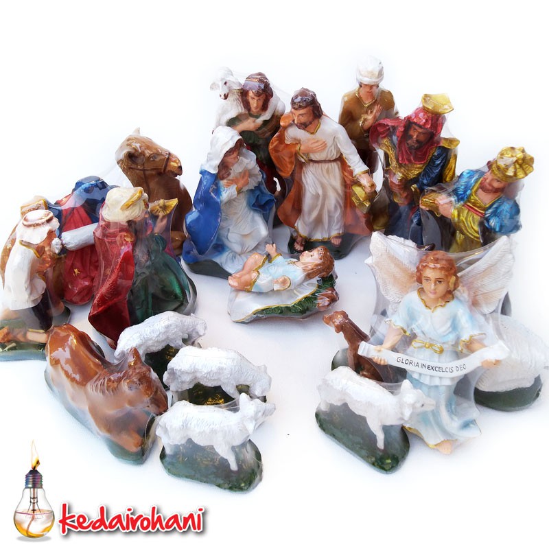 Set Patung Natal 25 cm Keluarga Kudus Yesus Maria Yosef Gembala Ternak Para Raja