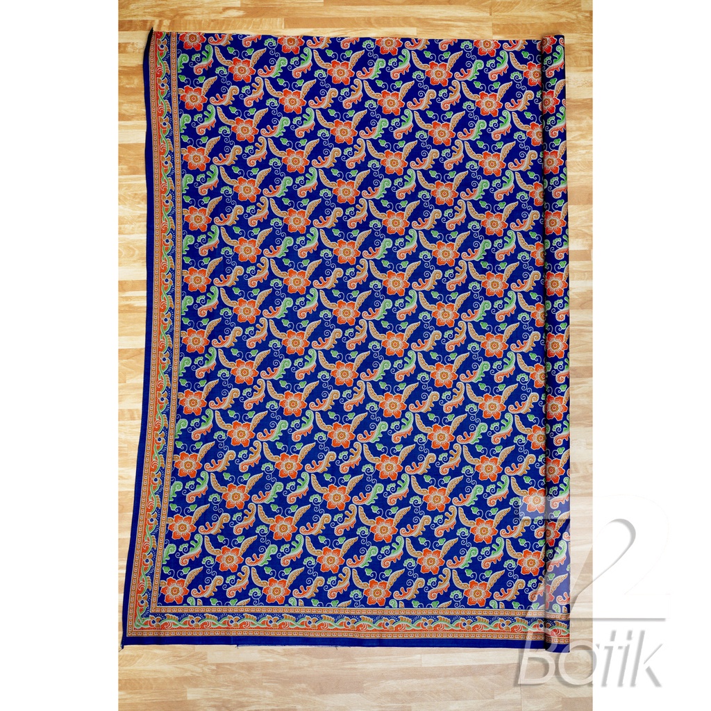 KAIN BATIK KATUN Premium Motif Kembang Warna Biru Orange Hijau 727998 Cap 72 Jarik Jarit Samping Kebat Panjang Batik Katun Modern Premium Bahan Seragam Batik Pernikahan Kantor Keluarga Murah Kamen Jadi Batik Bali Lembaran