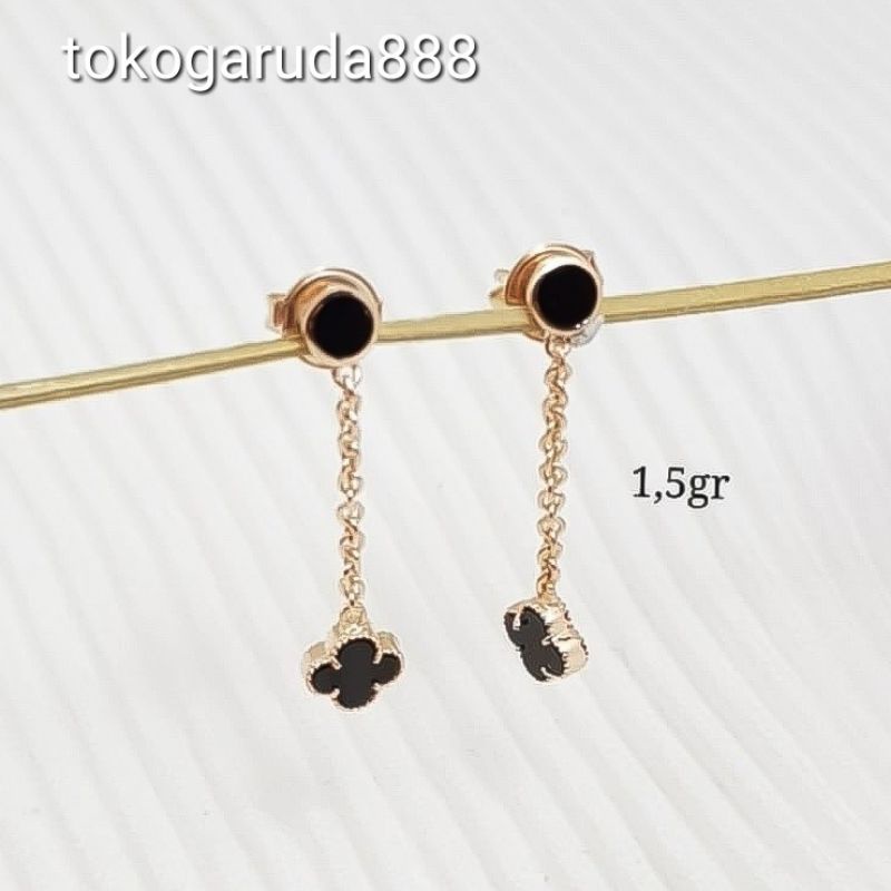 Anting anak dan dewasa emas asli black gold kadar 750 75% 16k rosegold diana love hati holo hollow panjang hitam