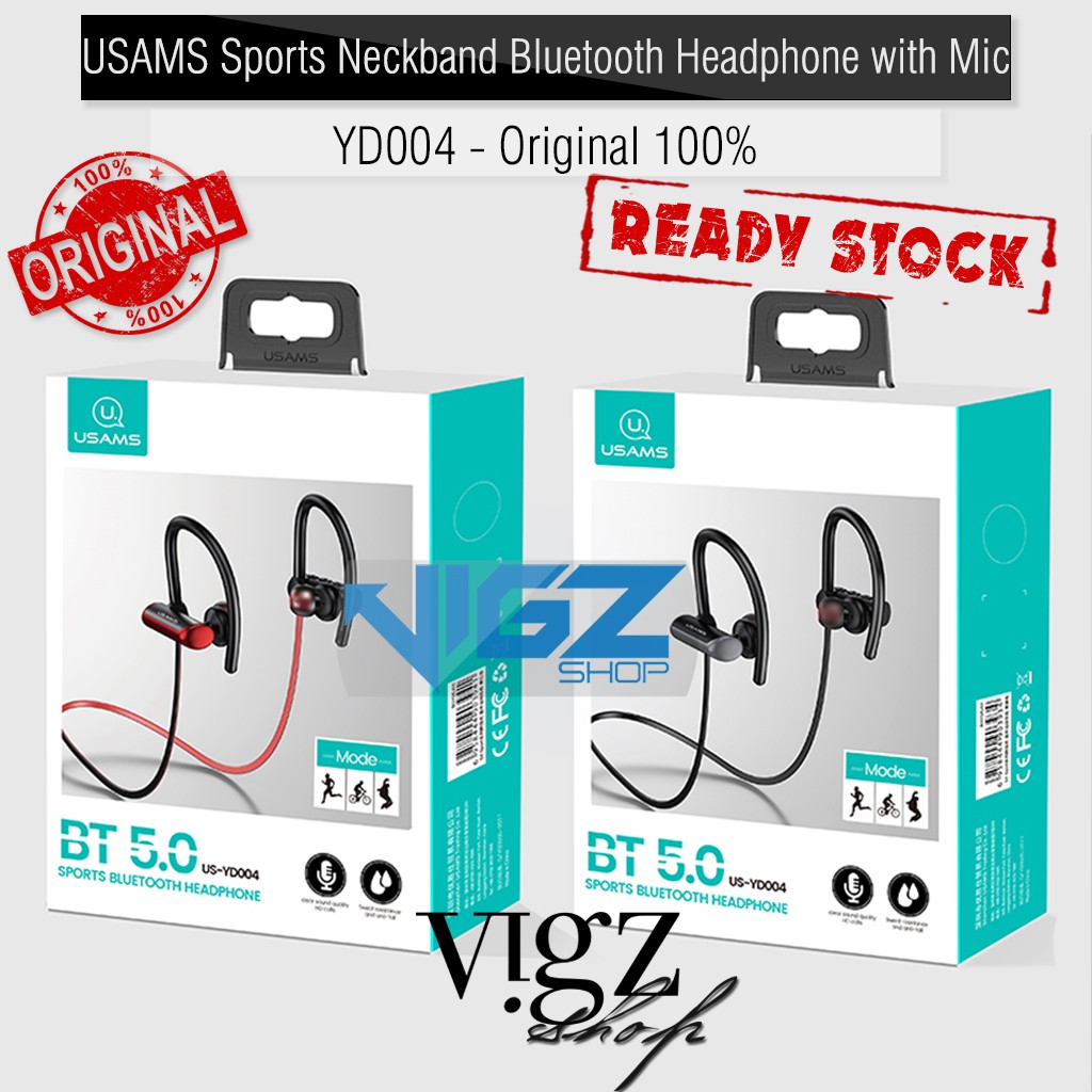 USAMS Sports Neckband Bluetooth Headphone with Mic YD004 Original Black