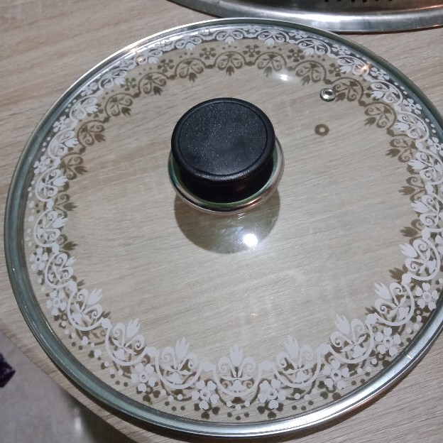 Terbaru Motif Bunga Tutup Panci Kaca Dengan Kaki Diameter +/- 27.8 Cm (panci Uk 28cm) + Handle Bulat