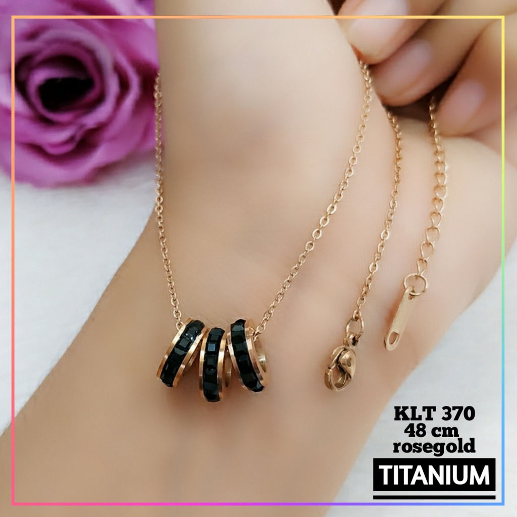 Kalung titanium/stainless steel rantai korea warna rosegold 3 ring hitam mewah perhiasan anti karat KLT 370