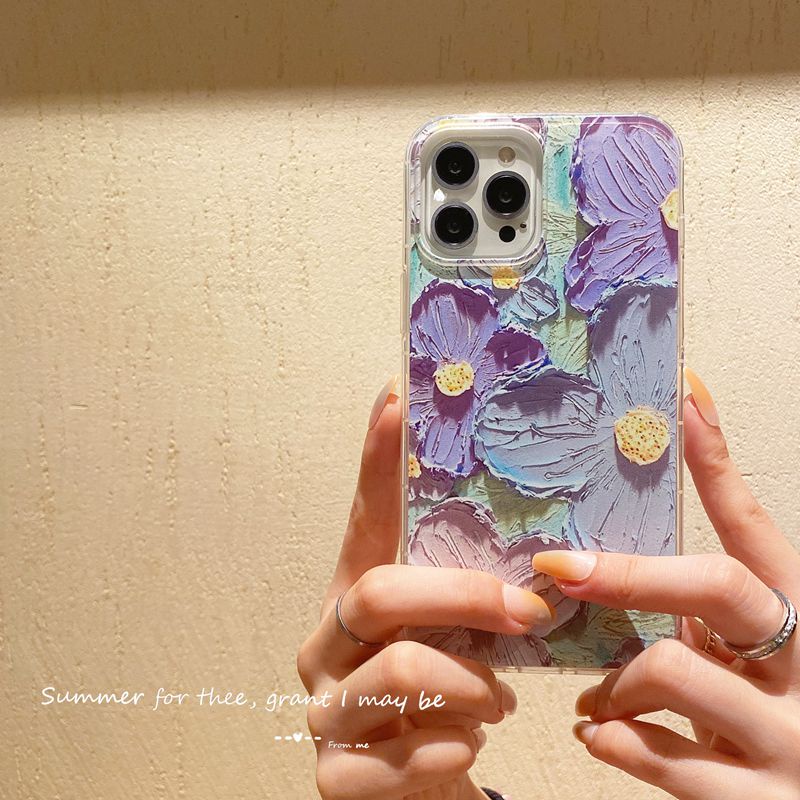 Unique Oil painting purple flowers Silicone Case VIVO Y21S Y21A Y21E Y21G Y50 Y30i Y20S Y20i Y12S Y93 Y91C Y95 V9 S1 V20 V15 Pro V11i V20SE V21 Y19 Y15S Bumper Protect Cover Casing