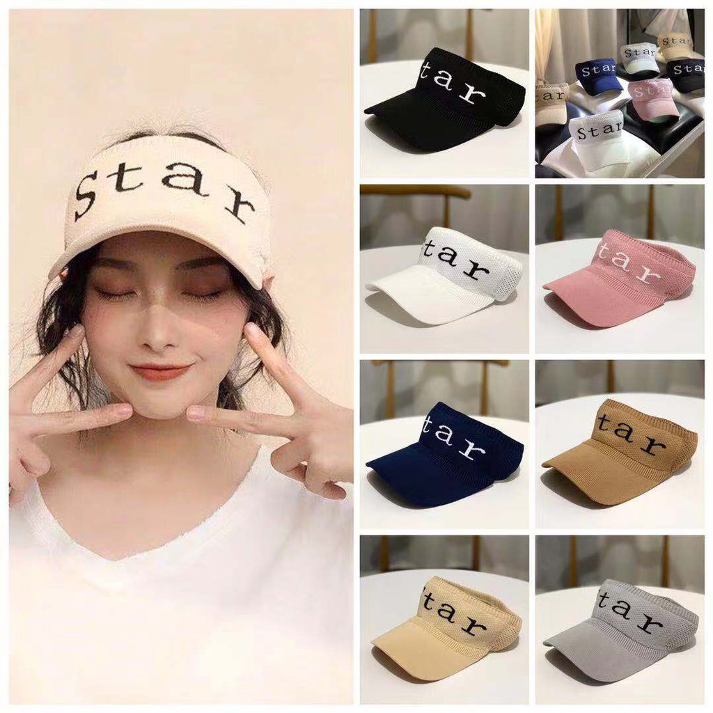 Topi Golf Tennis Rajut Katun Elastis Import Letter STAR Sun Visor Hat/Topi Olahraga Rajut Katun