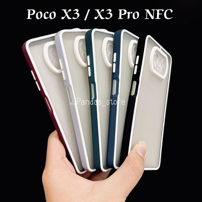 Pro Hybird Poco X3 / X3 Pro NFC Softcase Halus dan Elegan / Pinggiran Garis Putih Keren (Pandas)