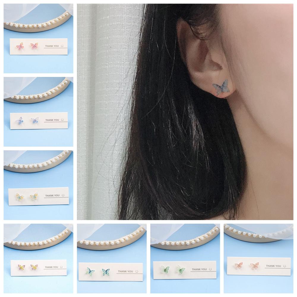 Lily Butterfly Stud Earrings Wanita Pesta 3D Resin Minimalis Shiny Earring