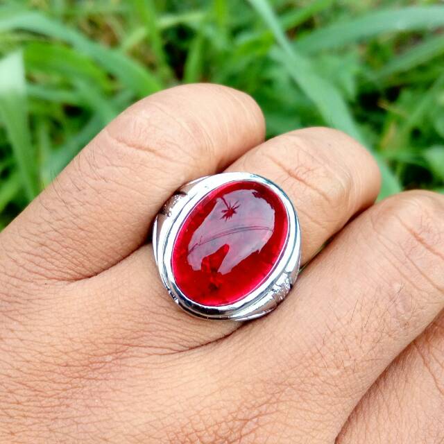 Cincin Batu Akik Merah Siam Pecah Seribu Ring Tanam Alpaka Anti Luntur Lebih Simpel Dan Elegan