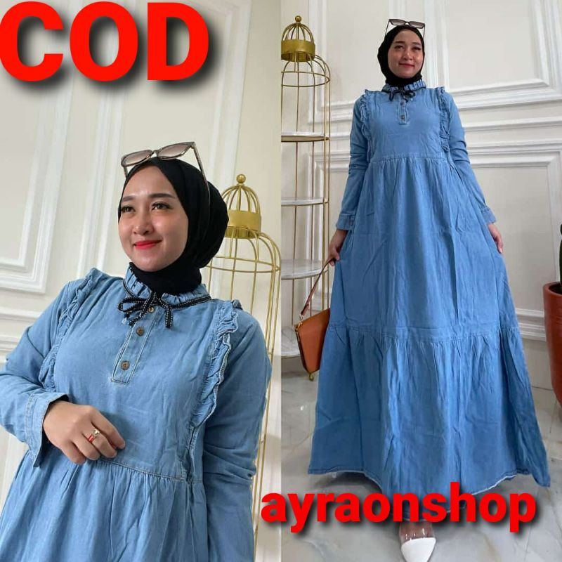 AYRA Gamis rempel jeans wanita terbaru/gamis levis ori premium