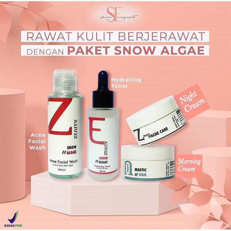 Paket Glowing Jerawat Zenity Skinexpert.id Acne Snow Algae Cream Wajah Glowing Bekas Jerawat  Acne Skin Prone Ampuh BPOM-7