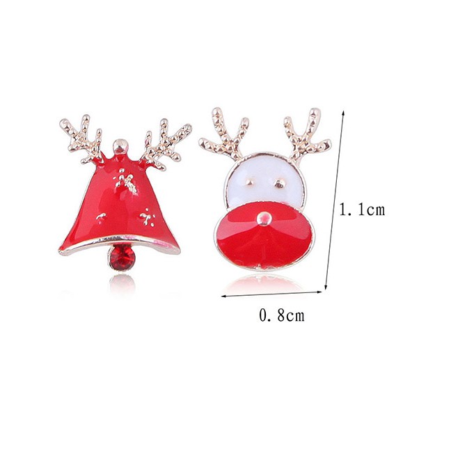 LRC Anting Tusuk Fashion Red+white Deer Shape Decorated Earrings(1 pasang)