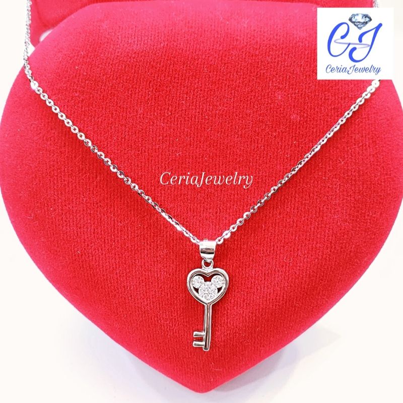 Kalung Perak Asli Silver 925 Lapis Emas Putih Model Nori dengan Liontin Kunci - Perhiasan Perak Wanita