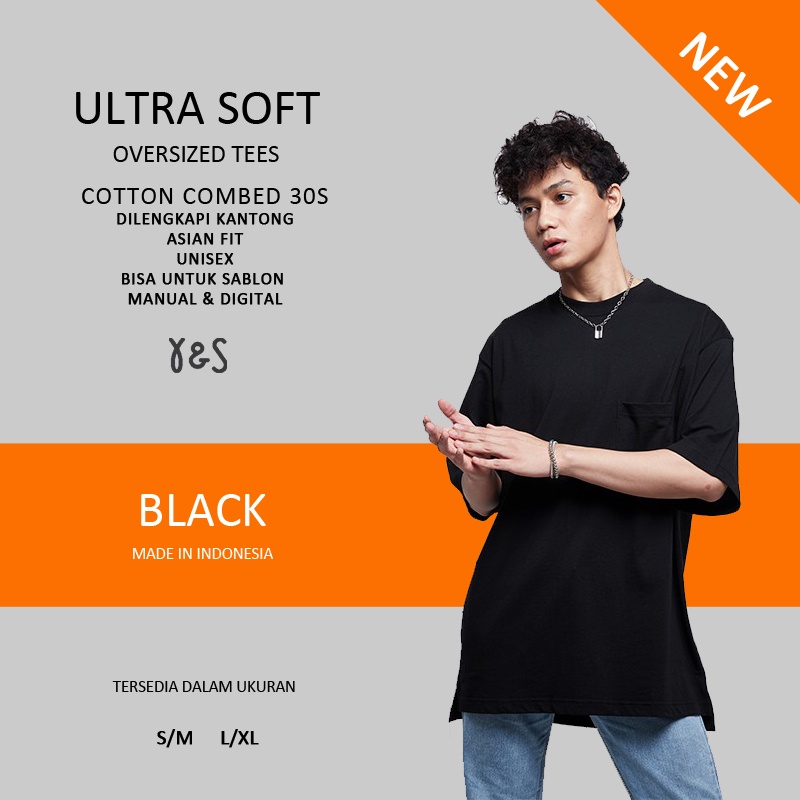 Kaos Polos Oversized With Pocket Cotton Combed 30s Yarn Spindle  Ultrasoft Black/Hitam