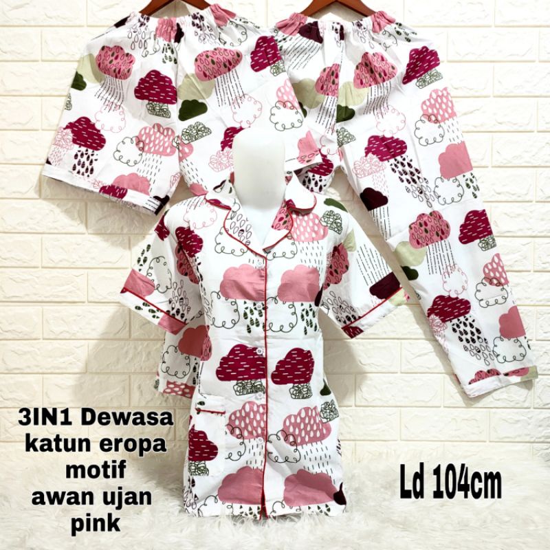 baju tidur Piyama 3 in 1 dewasa motif karakter