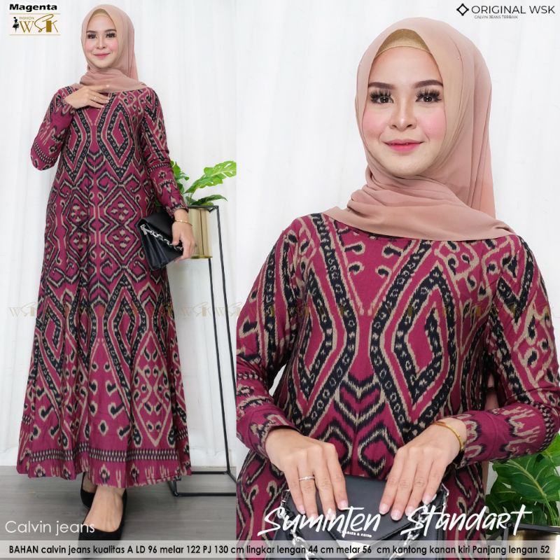 Gamis batik calvin jeans suminten dress maxy LD 100 Bahan calvin jeans premium