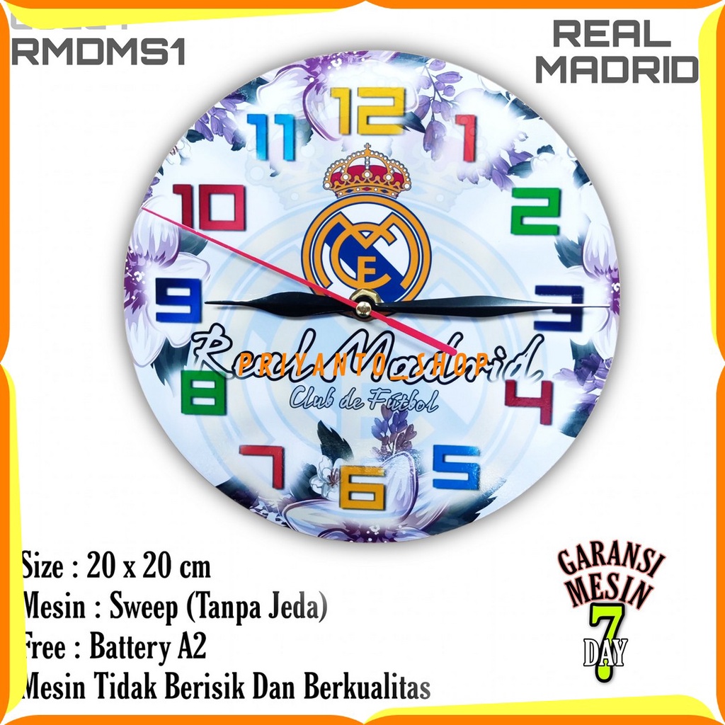 Jam Dinding Castem Kayu Team Club Klub Sepakbola REAL MADRID Mesin Halus